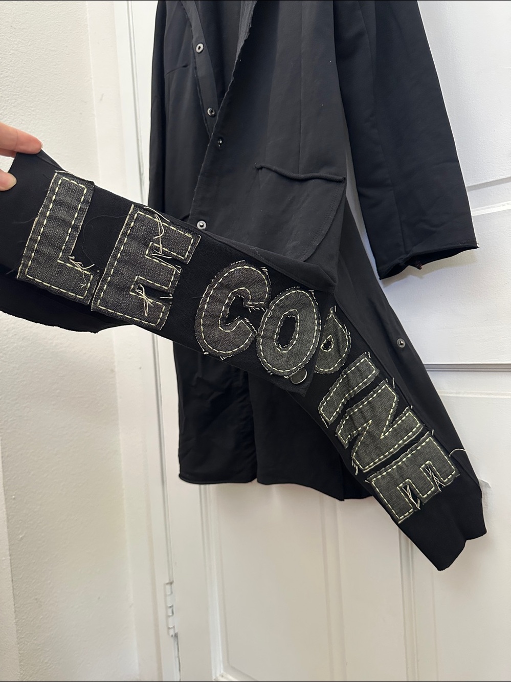 Cop. Copine Black Long Line Hooded Button Cardigan Duster with Patched Logo S/M - Picture 5 of 9